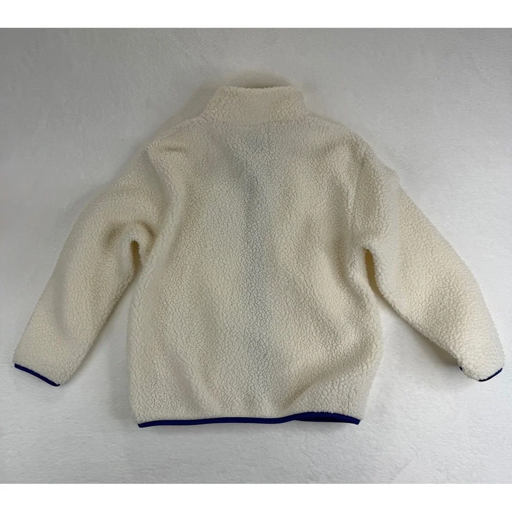 Old Navy Kids Sherpa Fleece Jacket Cream Blue Zip Up Mock Neck Large 10-12